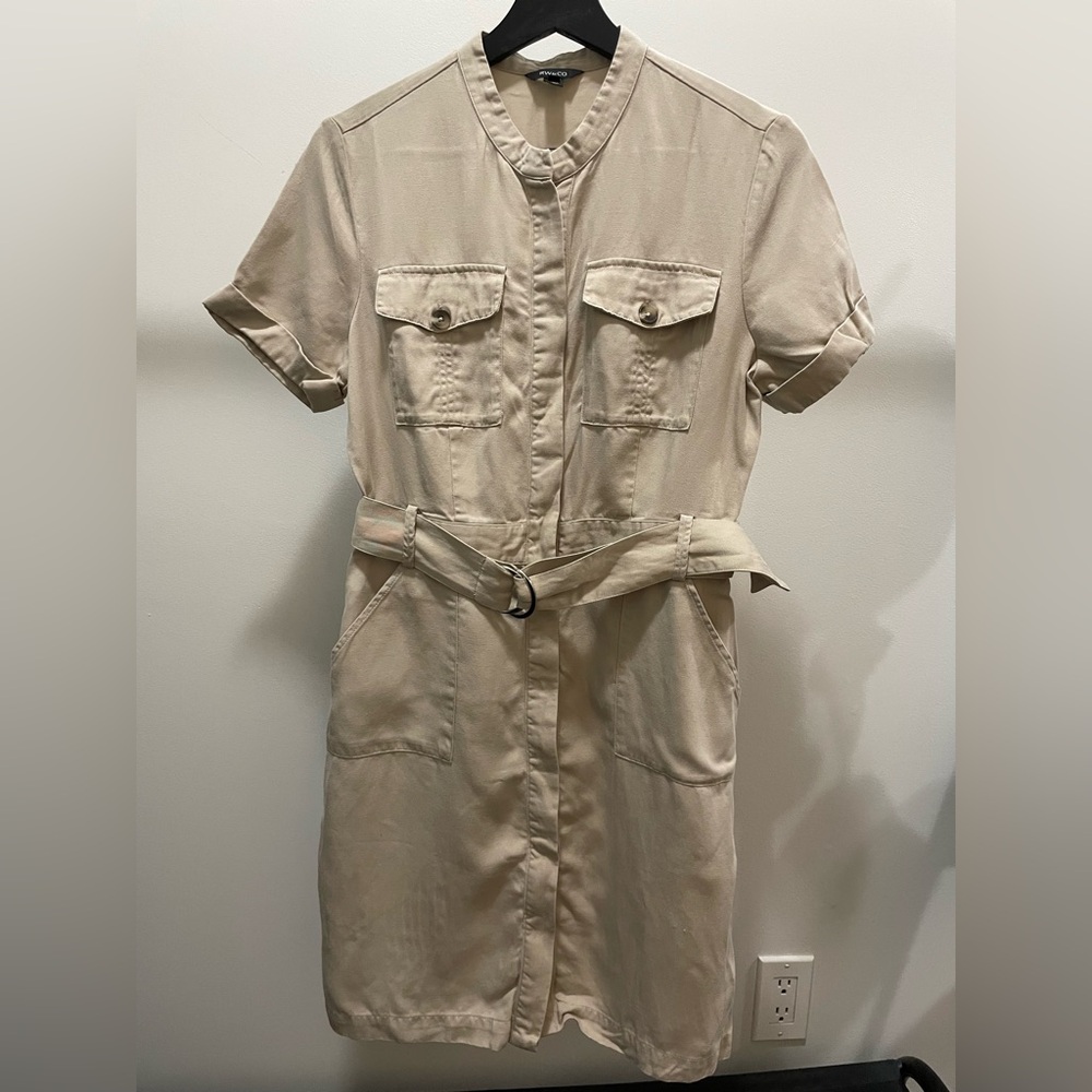 RW&CO. Beige Button Down Shirt Dress with belt